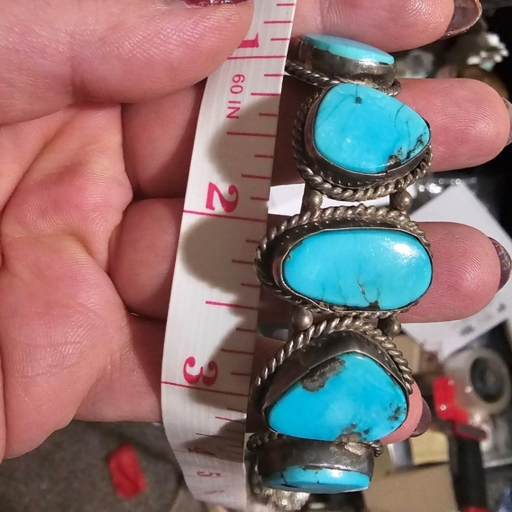 Vintage 5 stone cuff bracelet. 5 1/4 inches and a 1 1/4 inch gap. No stamps as m